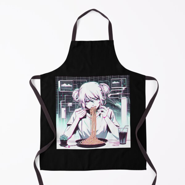 Artikelvorschau, Mädchen isst Spaghetti, digitale Kunst, psychedelischer Retro-Anime entworfen und verkauft von AIrtisticPrints.