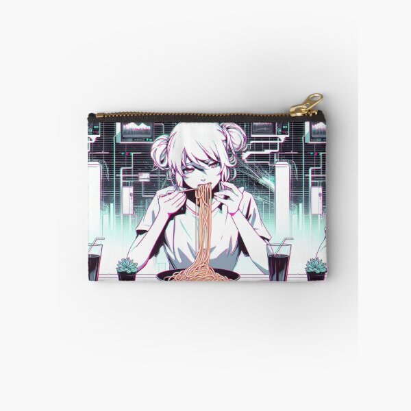 Item preview, Girl Eating Spaghetti Digital Art Psychedelic Retro Anime designed and sold by AIrtisticPrints.