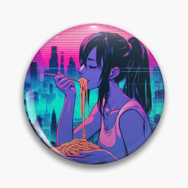 Item preview, Girl Eating Spaghetti Digital Art Retrowave #2 designed and sold by AIrtisticPrints.