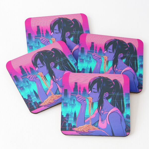 Item preview, Girl Eating Spaghetti Digital Art Retrowave #2 designed and sold by AIrtisticPrints.