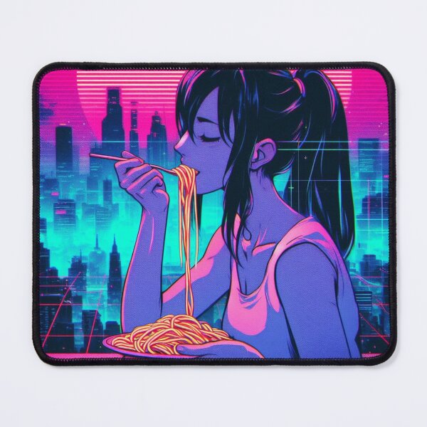 Item preview, Girl Eating Spaghetti Digital Art Retrowave #2 designed and sold by AIrtisticPrints.