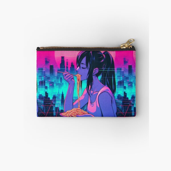 Item preview, Girl Eating Spaghetti Digital Art Retrowave #2 designed and sold by AIrtisticPrints.