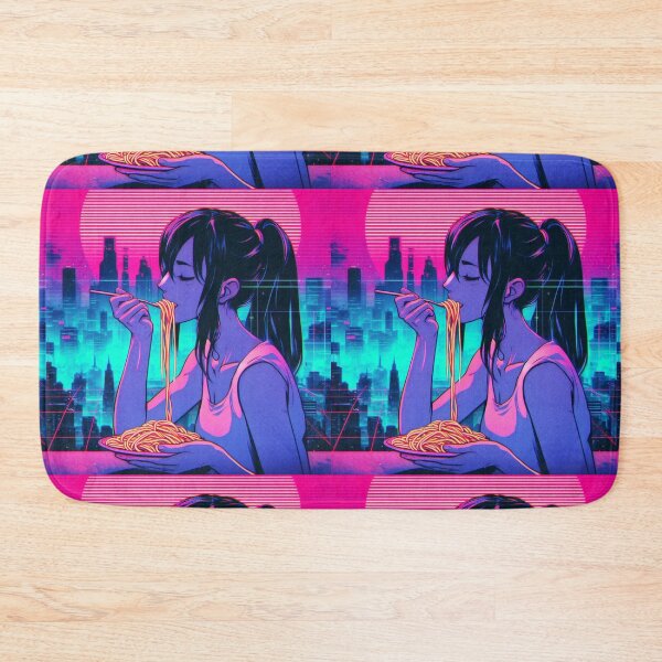 Item preview, Girl Eating Spaghetti Digital Art Retrowave #2 designed and sold by AIrtisticPrints.