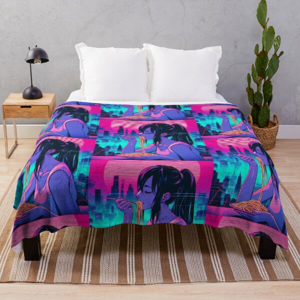 Item preview, Girl Eating Spaghetti Digital Art Retrowave #2 designed and sold by AIrtisticPrints.