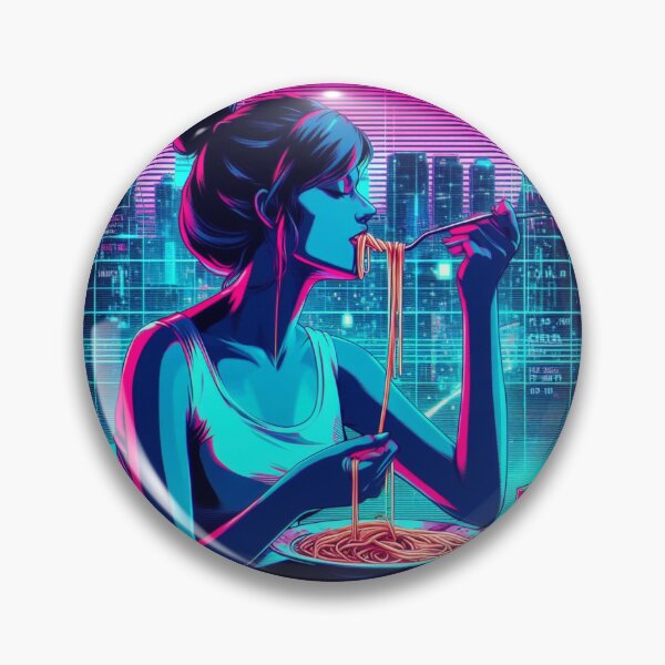 Item preview, Girl Eating Spaghetti Digital Art Retrowave #3 designed and sold by AIrtisticPrints.