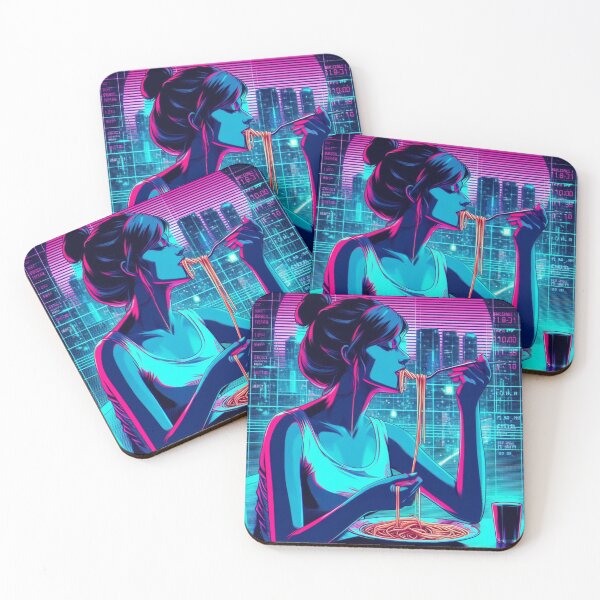 Item preview, Girl Eating Spaghetti Digital Art Retrowave #3 designed and sold by AIrtisticPrints.