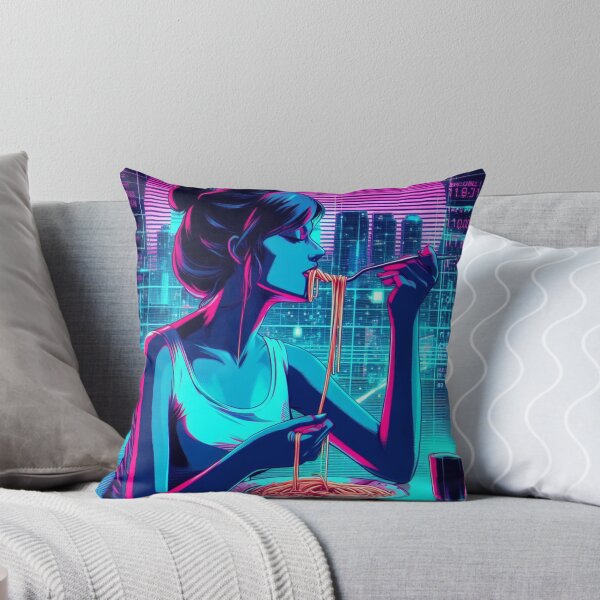 Item preview, Girl Eating Spaghetti Digital Art Retrowave #3 designed and sold by AIrtisticPrints.