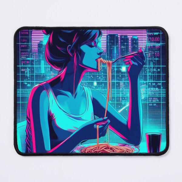 Item preview, Girl Eating Spaghetti Digital Art Retrowave #3 designed and sold by AIrtisticPrints.