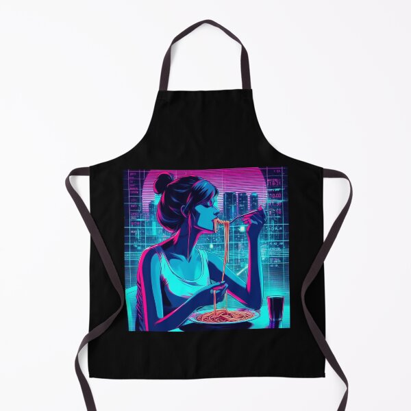 Item preview, Girl Eating Spaghetti Digital Art Retrowave #3 designed and sold by AIrtisticPrints.