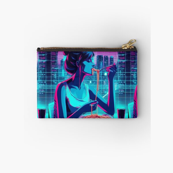 Item preview, Girl Eating Spaghetti Digital Art Retrowave #3 designed and sold by AIrtisticPrints.