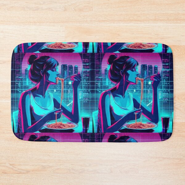 Item preview, Girl Eating Spaghetti Digital Art Retrowave #3 designed and sold by AIrtisticPrints.