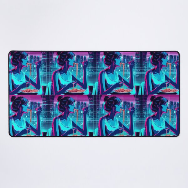Item preview, Girl Eating Spaghetti Digital Art Retrowave #3 designed and sold by AIrtisticPrints.