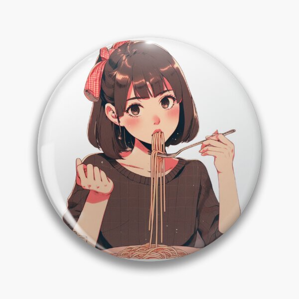 Artikelvorschau, Mädchen isst Spaghetti Digitale Kunst Retro Anime ohne Hintergrund #1 entworfen und verkauft von AIrtisticPrints.