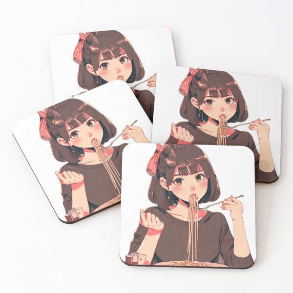 Item preview, Girl Eating Spaghetti Digital Art Retro Anime no background #1 designed and sold by AIrtisticPrints.