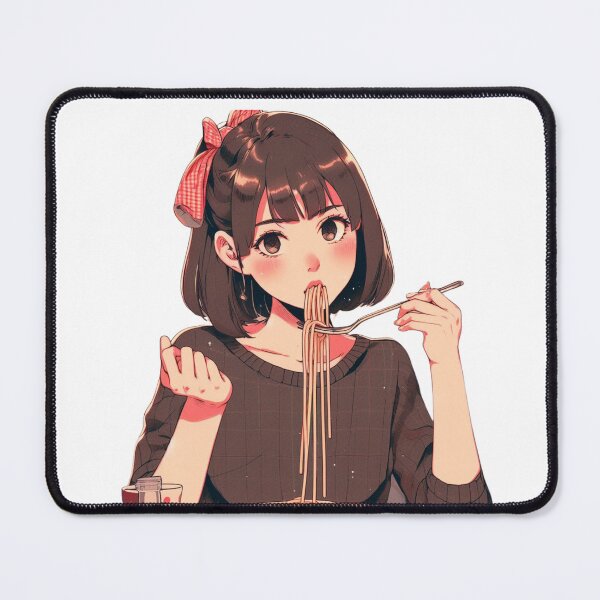 Item preview, Girl Eating Spaghetti Digital Art Retro Anime no background #1 designed and sold by AIrtisticPrints.