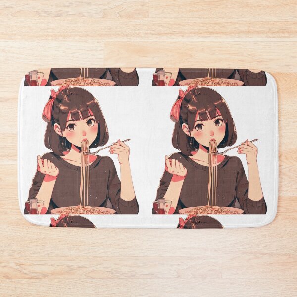 Item preview, Girl Eating Spaghetti Digital Art Retro Anime no background #1 designed and sold by AIrtisticPrints.