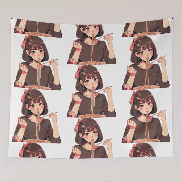 Item preview, Girl Eating Spaghetti Digital Art Retro Anime no background #1 designed and sold by AIrtisticPrints.