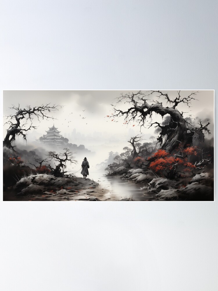 Wall Mural Lonely Samurai - Mountain Landscape, Japanese