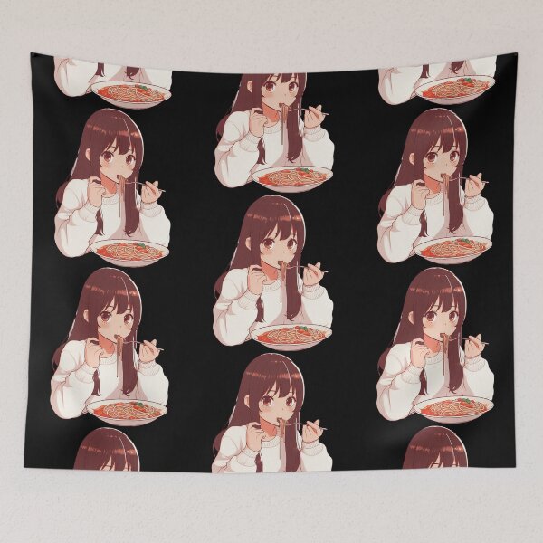 Item preview, Girl Eating Spaghetti Digital Art Retro Anime no background #2 designed and sold by AIrtisticPrints.
