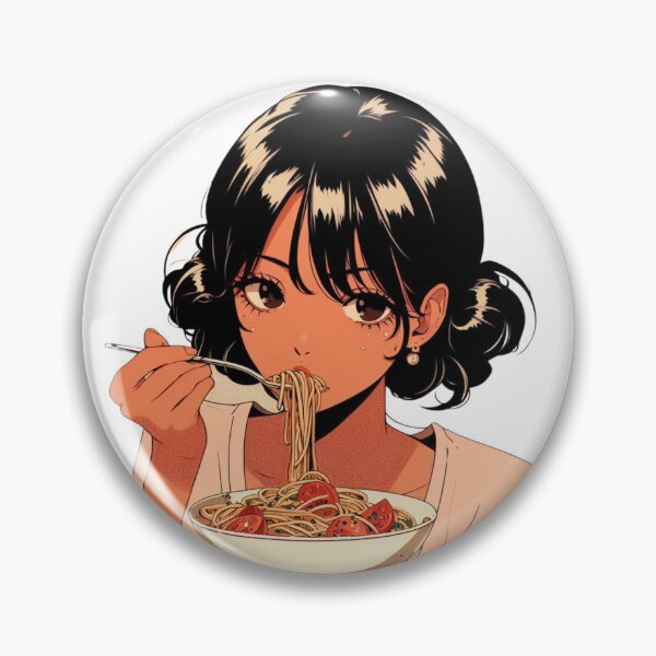 Artikelvorschau, Mädchen isst Spaghetti Digitale Kunst Italienischer Retro-Anime ohne Hintergrund #3 entworfen und verkauft von AIrtisticPrints.