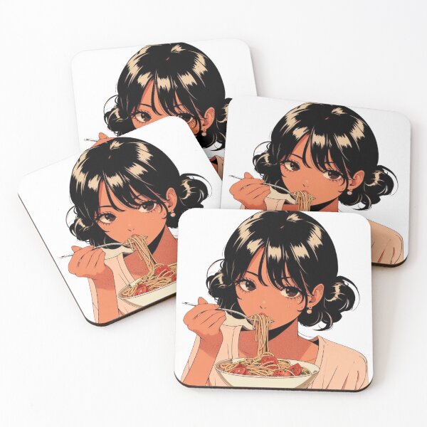 Item preview, Girl Eating Spaghetti Digital Art Italian Retro Anime no background #3 designed and sold by AIrtisticPrints.