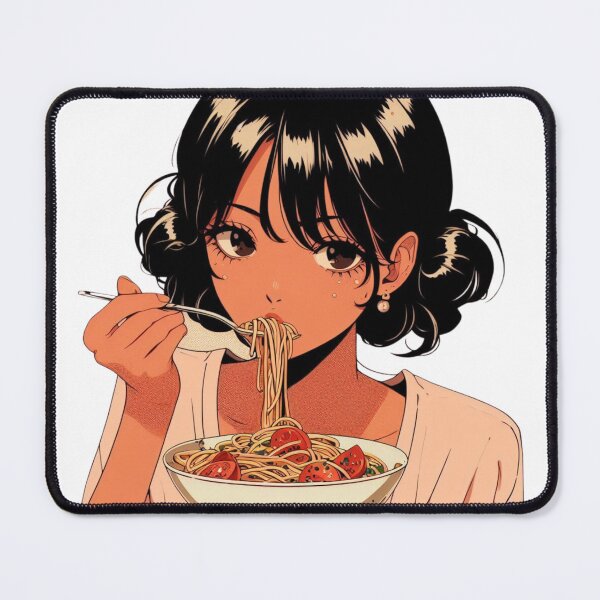 Item preview, Girl Eating Spaghetti Digital Art Italian Retro Anime no background #3 designed and sold by AIrtisticPrints.