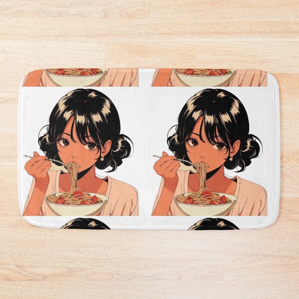 Item preview, Girl Eating Spaghetti Digital Art Italian Retro Anime no background #3 designed and sold by AIrtisticPrints.