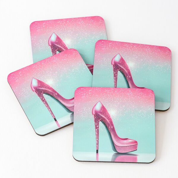 Item preview, Sparkling high heel shoe on a pink and blue background. designed and sold by moonbloom.