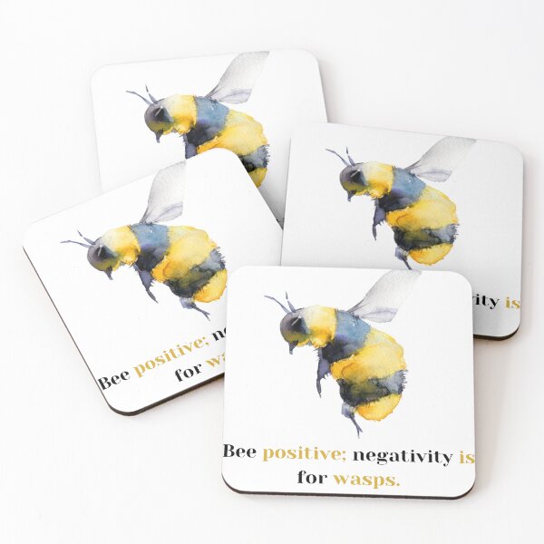 Item preview, Bee Funny Slogan ''Bee Positive; negatively is for wasps'', Bumble Bee Watermark, Unique Bee Design, T-Shirt designed and sold by TextileTrendz.