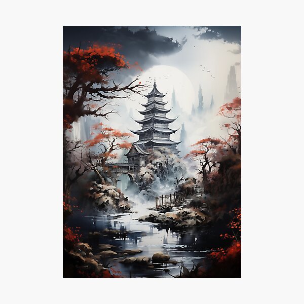 Japanese Landscape Watercolor - chimpanzky - Digital Art