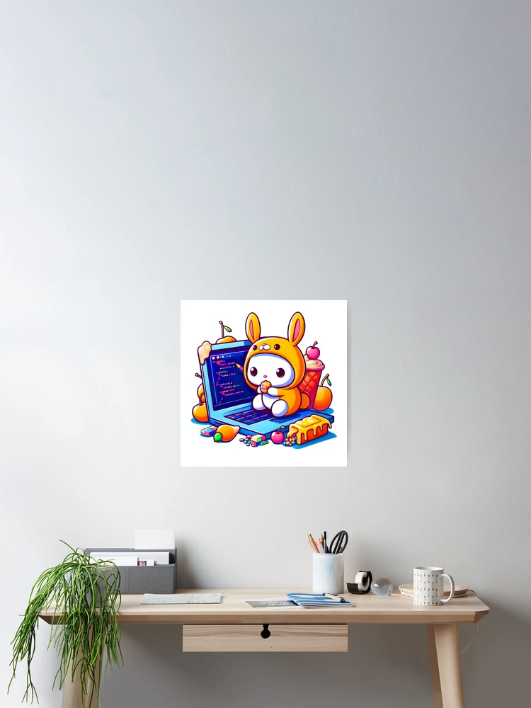 Thumbnail 2 of 3, Poster, Cute Rabbit And Computer designed and sold by risingdigitall.