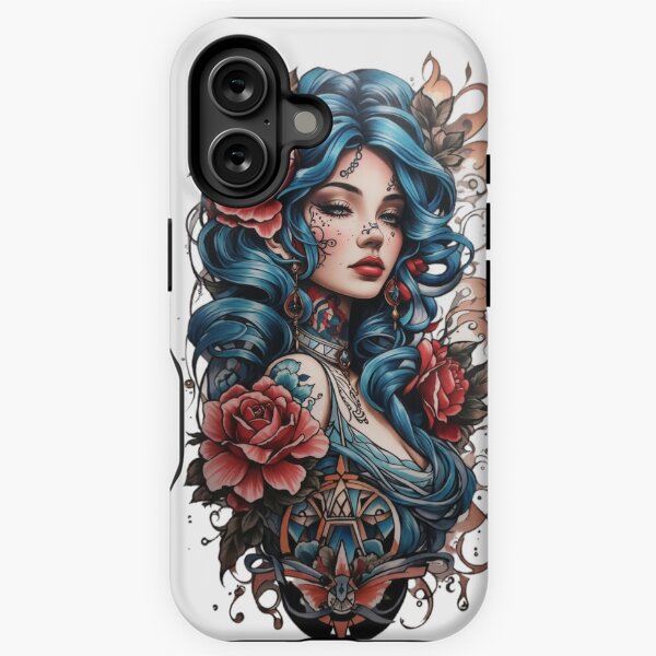 Item preview, Neotraditional, Blue haired Girl with Roses, White theme designed and sold by LakesideStore8K.