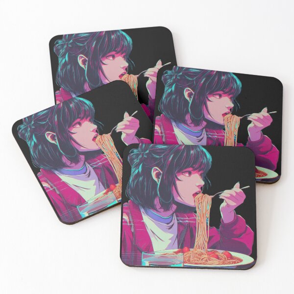 Artikelvorschau, Mädchen isst Spaghetti Digitale Kunst Retrowave kein Hintergrund #1 entworfen und verkauft von AIrtisticPrints.