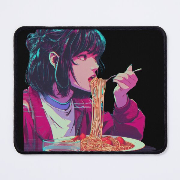 Item preview, Girl Eating Spaghetti Digital Art Retrowave no background #1 designed and sold by AIrtisticPrints.