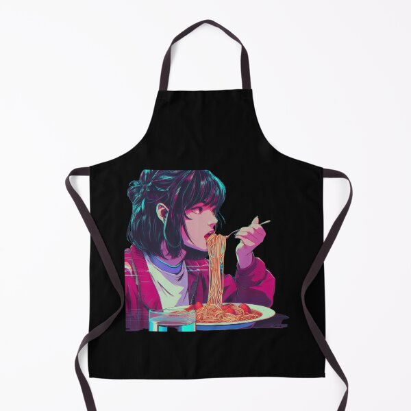 Item preview, Girl Eating Spaghetti Digital Art Retrowave no background #1 designed and sold by AIrtisticPrints.