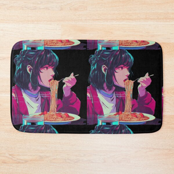 Item preview, Chica comiendo espagueti Arte digital Retrowave sin fondo #1 designed and sold by AIrtisticPrints.