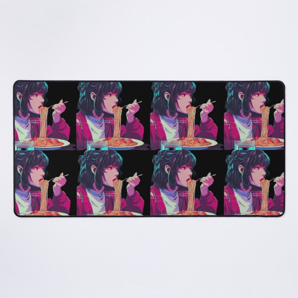 Item preview, Girl Eating Spaghetti Digital Art Retrowave no background #1 designed and sold by AIrtisticPrints.