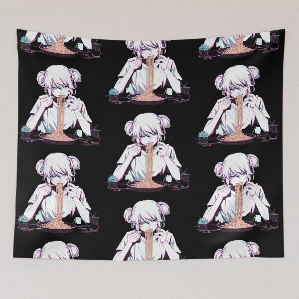 Item preview, Girl Eating Spaghetti Digital Art Psychedelic Retro Anime no background designed and sold by AIrtisticPrints.
