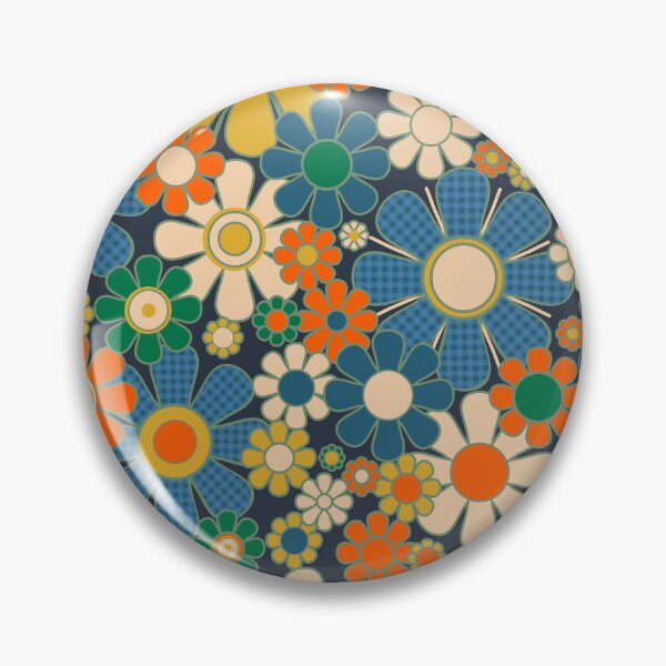 Item preview, Retro Garden Gingham Flowers Vintage Aesthetic Floral Pattern Blue Orange Mustard Green designed and sold by kierkegaard.