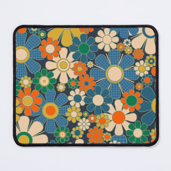 Item preview, Retro Garden Gingham Flowers Vintage Aesthetic Floral Pattern Blue Orange Mustard Green designed and sold by kierkegaard.