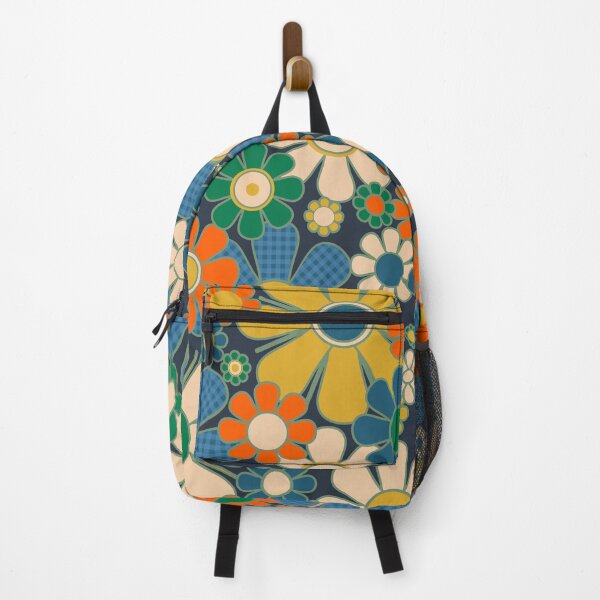 Item preview, Retro Garden Gingham Flowers Vintage Aesthetic Floral Pattern Blue Orange Mustard Green designed and sold by kierkegaard.