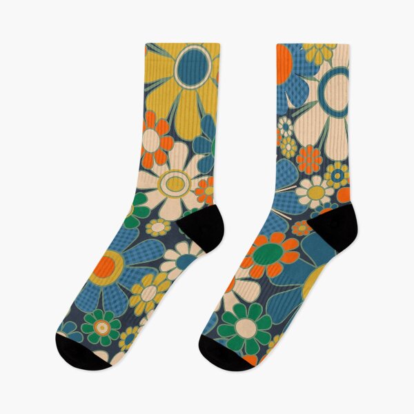 Item preview, Retro Garden Gingham Flowers Vintage Aesthetic Floral Pattern Blue Orange Mustard Green designed and sold by kierkegaard.