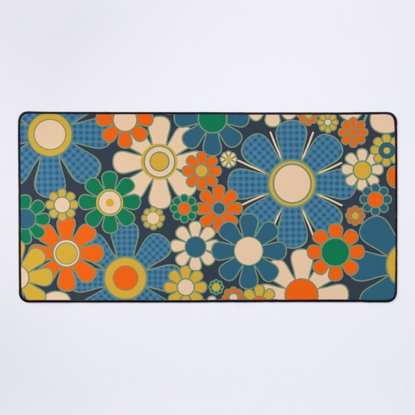 Item preview, Retro Garden Gingham Flowers Vintage Aesthetic Floral Pattern Blue Orange Mustard Green designed and sold by kierkegaard.