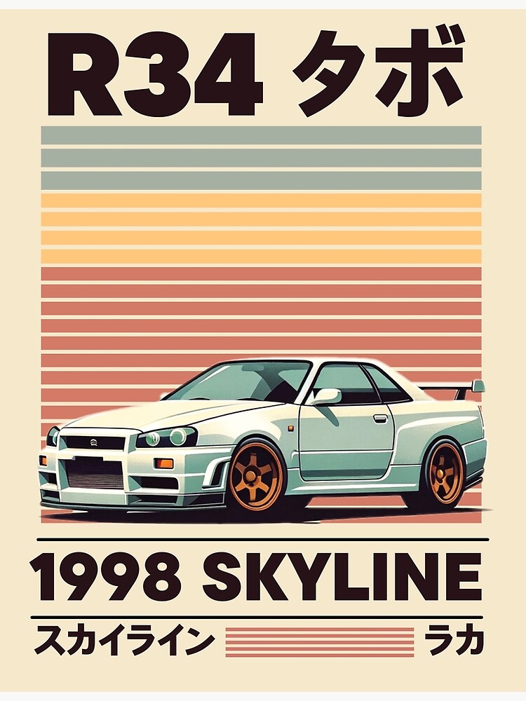 1998 Nissan R34 Skyline Retro Poster