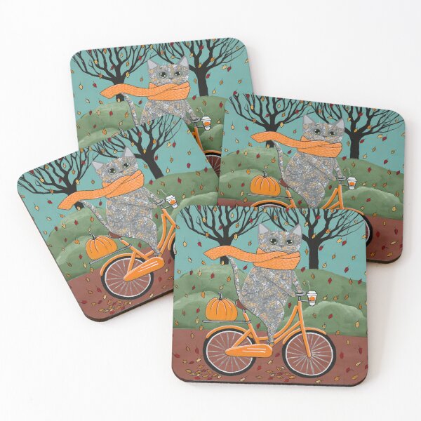 Item preview, Autumn Grey Tortie Bicycle Ride Cat designed and sold by KilkennyCat Art.