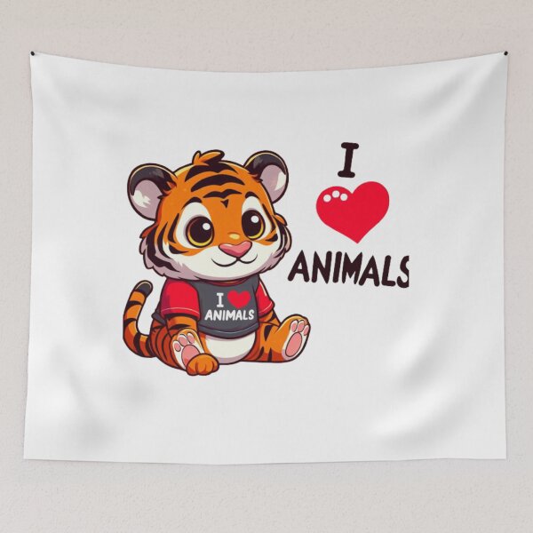 Item preview, Tender tiger with an I love animals t-shirt, ideal for a gift 4 designed and sold by Tandilia Store.
