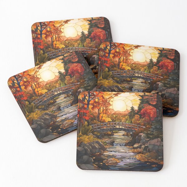 Item preview, Stained Glass Sunset Over Stone Bridge designed and sold by Matt's Artificial Nature.