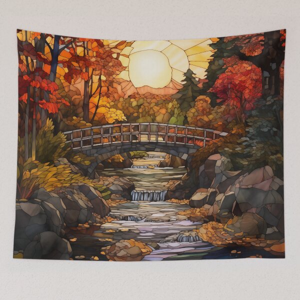 Item preview, Stained Glass Sunset Over Stone Bridge designed and sold by Matt's Artificial Nature.