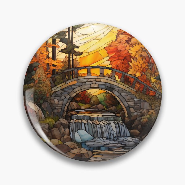 Item preview, Stained Glass Sunset Over Arched Stone Bridge designed and sold by Matt's Artificial Nature.