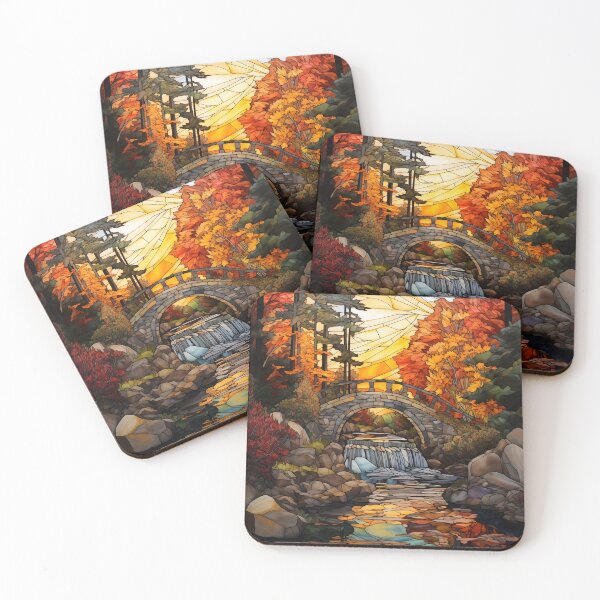 Item preview, Stained Glass Sunset Over Arched Stone Bridge designed and sold by Matt's Artificial Nature.